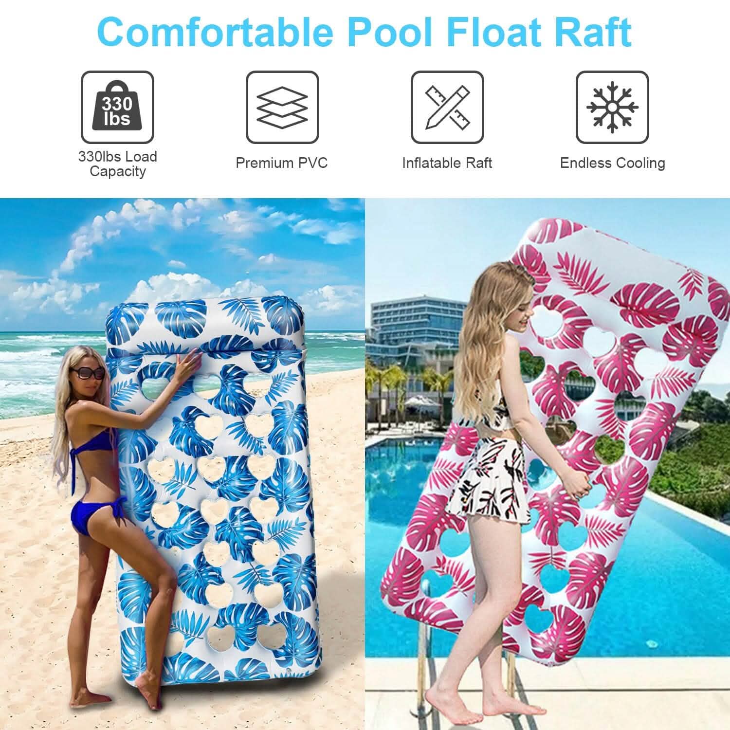 3-Pack: Inflatable Pool Float Raft Water Lounge 330lbs Load-Bearing Mattress with Headrest