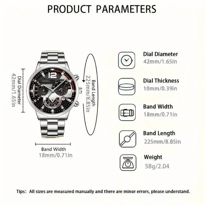 3-Pack: Luxury Men's Quartz Watch Set with Precision Time Scale
