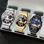 3-Pack: Luxury Men's Quartz Watch Set with Precision Time Scale