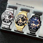 3-Pack: Luxury Men's Quartz Watch Set with Precision Time Scale