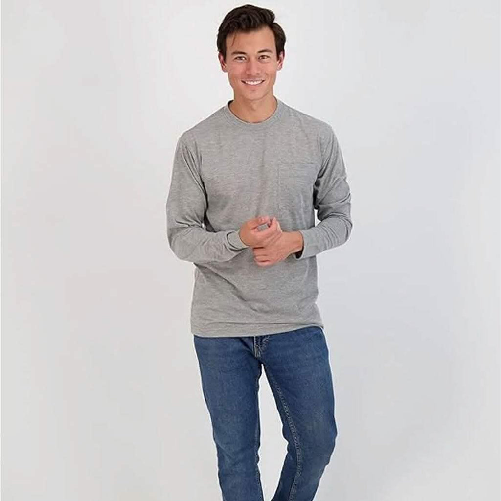 3-Pack: Men's Cotton Long Sleeve T-Shirt with Chest Pocket