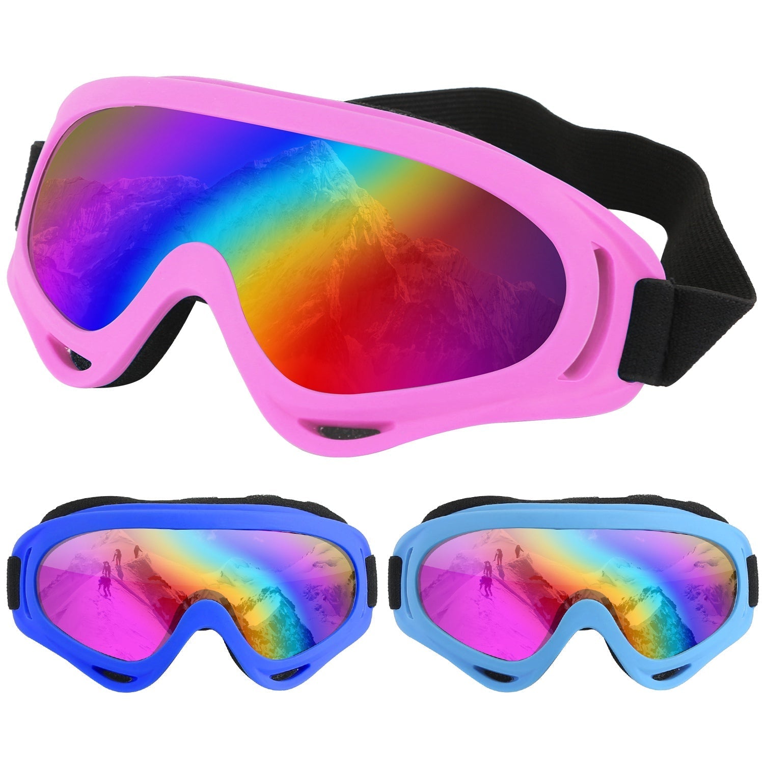 3-Pack: Winter Sports Goggles for Kids and Adults