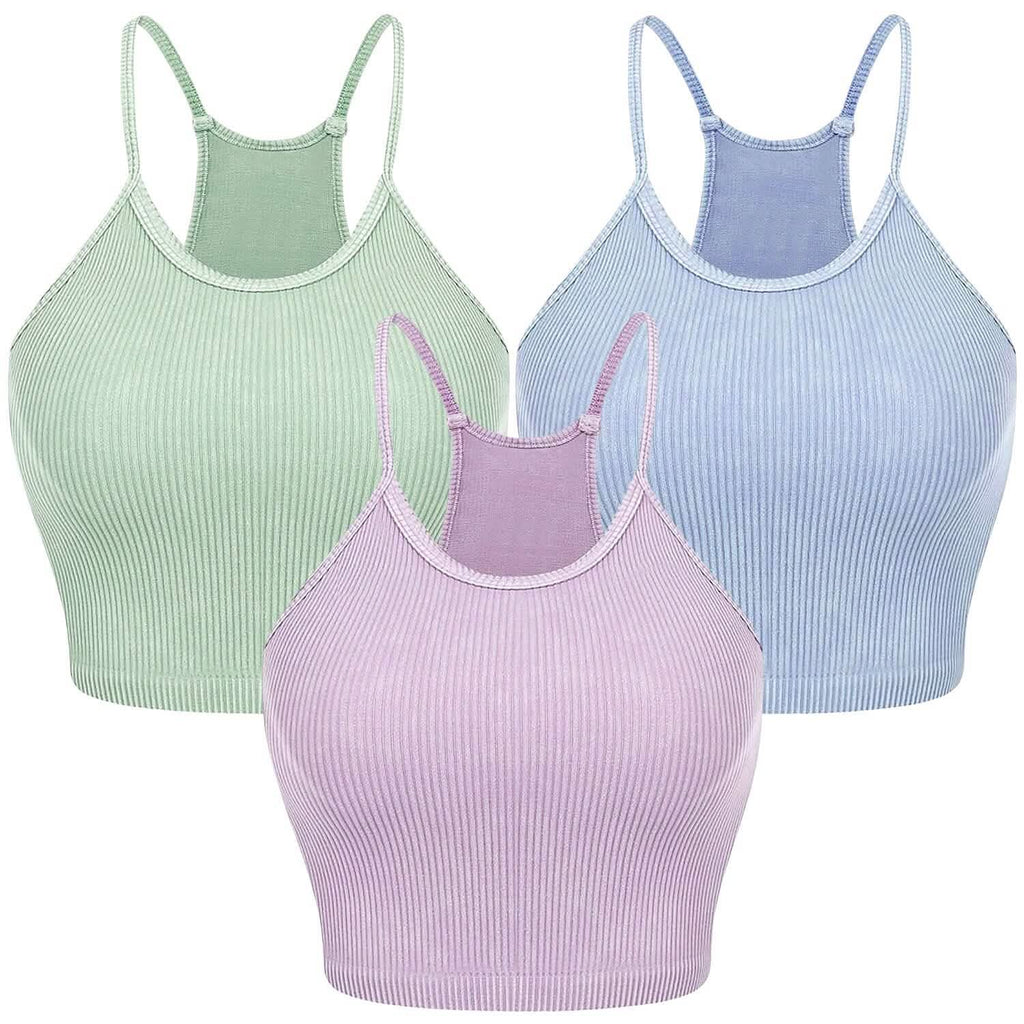 3-Pack: Women Crop Basic Tank Top Ribbed Knit Sleeveless