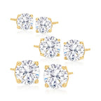 3-Pair Set: Sterling Silver Crystal Stud Earrings