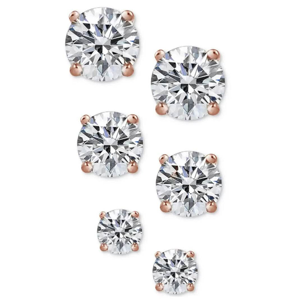 3-Pair Set: Sterling Silver Crystal Stud Earrings