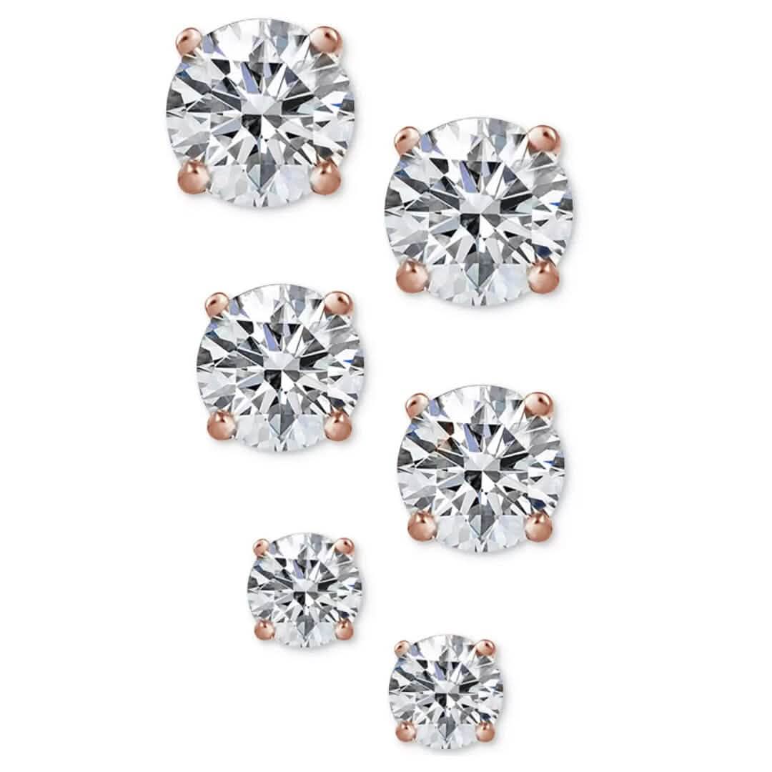 3-Pair Set: Sterling Silver Crystal Stud Earrings