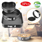 3-Piece: Non-stick Springform Cake Pan Set with Removable Bottom