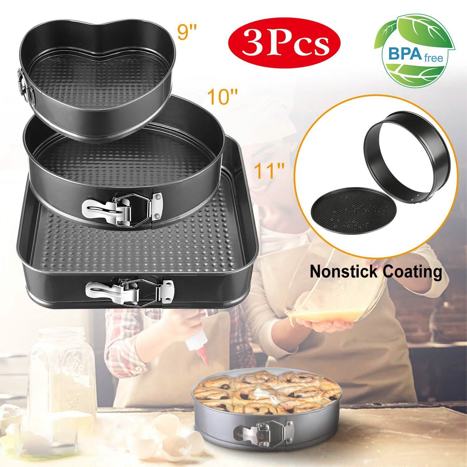 3-Piece: Non-stick Springform Cake Pan Set with Removable Bottom
