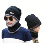 3-Piece Set: Black Knit Hats Warm Beanies Winter Neck Gaiter Elastic Gloves