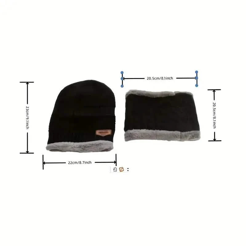 3-Piece Set: Black Knit Hats Warm Beanies Winter Neck Gaiter Elastic Gloves
