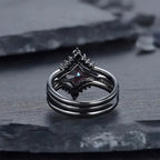 3-Piece Set: Black Square Faux Blue Zirconia Retro Luxury Ring