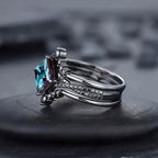 3-Piece Set: Black Square Faux Blue Zirconia Retro Luxury Ring