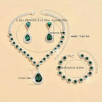 3-Piece Set: Elegant Bridal Jewelry Set - Rhinestone-Encrusted Earrings, Necklace & Bracelet Combo
