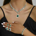 3-Piece Set: Elegant Bridal Jewelry Set - Rhinestone-Encrusted Earrings, Necklace & Bracelet Combo