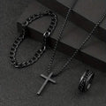 3-Piece Set: Fashion Versatile Dark Cross Stainless Steel Jewelry