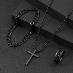 3-Piece Set: Fashion Versatile Dark Cross Stainless Steel Jewelry