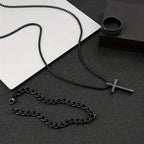 3-Piece Set: Fashion Versatile Dark Cross Stainless Steel Jewelry