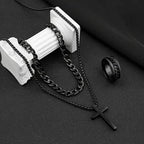 3-Piece Set: Fashion Versatile Dark Cross Stainless Steel Jewelry