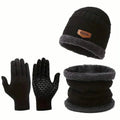 3-Piece Set: Infinity Scarf Autumn Winter, Thickened Warm Knit Beanie and Touchscreen Gloves Neck Gaiter