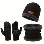 3-Piece Set: Infinity Scarf Autumn Winter, Thickened Warm Knit Beanie and Touchscreen Gloves Neck Gaiter