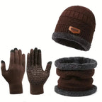 3-Piece Set: Infinity Scarf Autumn Winter, Thickened Warm Knit Beanie and Touchscreen Gloves Neck Gaiter
