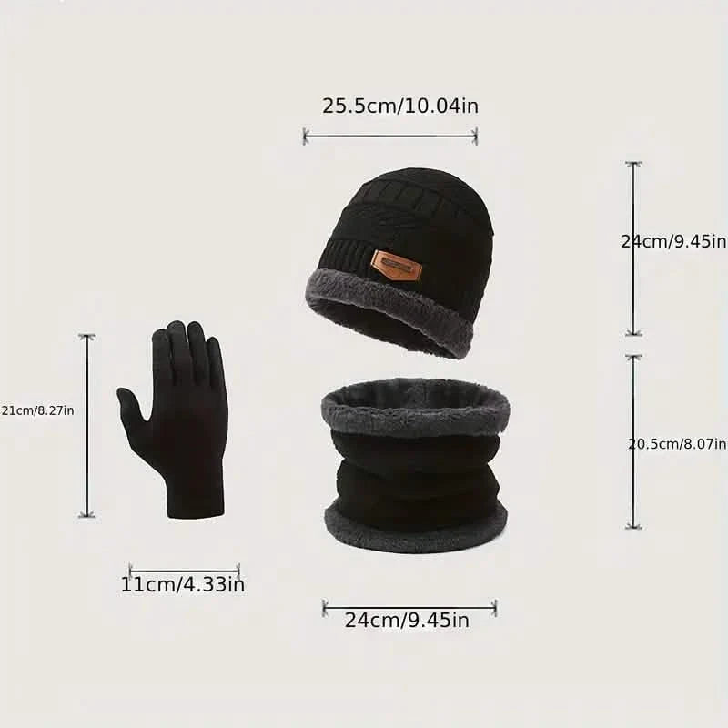 3-Piece Set: Infinity Scarf Autumn Winter, Thickened Warm Knit Beanie and Touchscreen Gloves Neck Gaiter