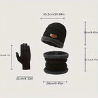 3-Piece Set: Infinity Scarf Autumn Winter, Thickened Warm Knit Beanie and Touchscreen Gloves Neck Gaiter