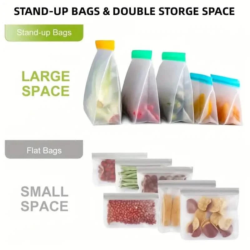 3-Piece Set: Reusable Silicone Food Storage Bag, Leak Proof And Reusable Freezer Bag - Small, Medium and Large