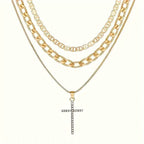 3-Piece: Women's Retro Luxury Artificial Crystal Cross Stackable Necklace Set