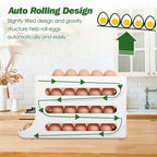 3-Pieces: 4-Tiers Egg Holder Auto Rolling Fridge Egg Organizer