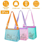 3-Pieces: Beach Mesh Bags Seashell Sand Tote Bag