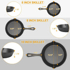 3-Pieces: Pre-Seasoned Cast Iron Skillet