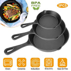 3-Pieces: Pre-Seasoned Cast Iron Skillet