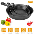 3-Pieces: Pre-Seasoned Cast Iron Skillet