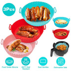 3-Pieces: Reusable Foldable Air Fryer Silicone Pot for 4+ Quart Air Fryer Oven