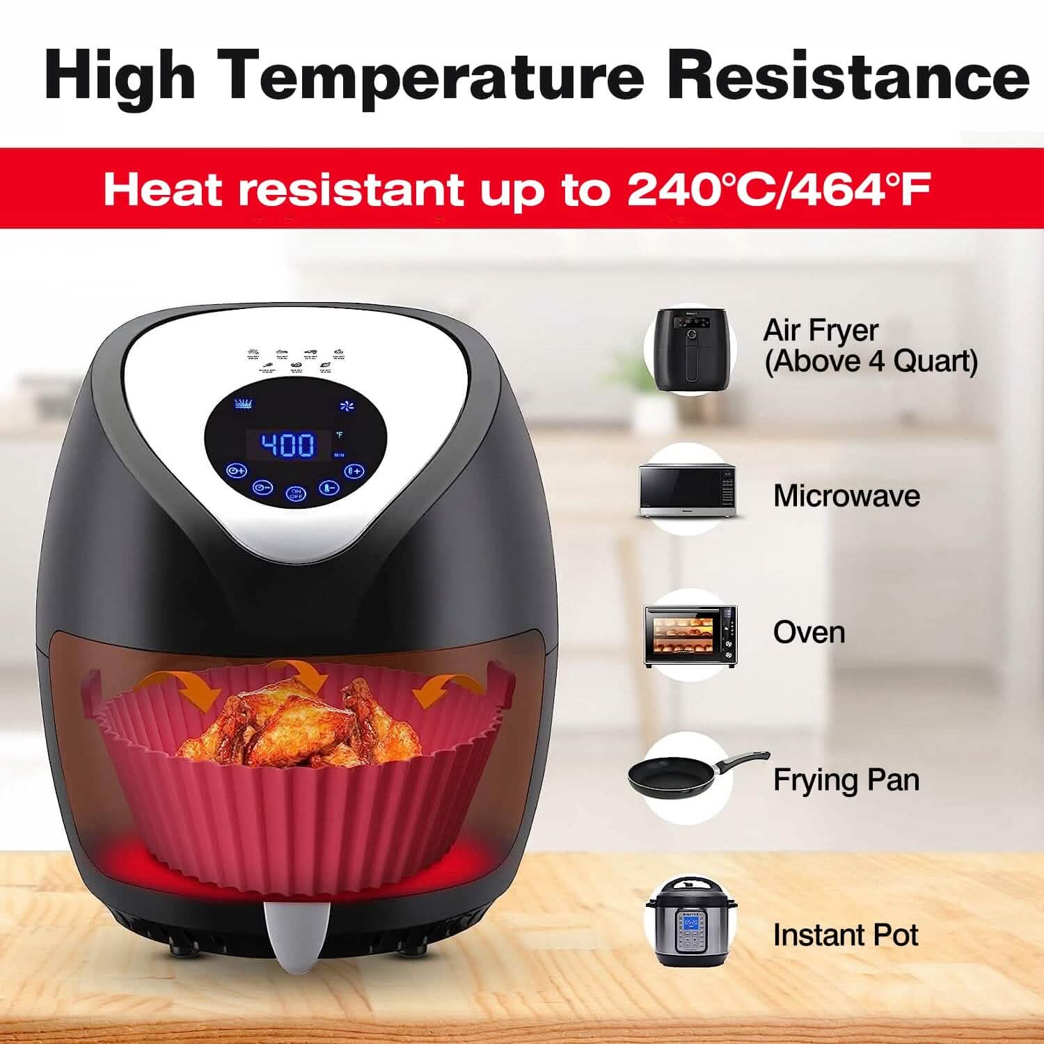 3-Pieces: Reusable Foldable Air Fryer Silicone Pot for 4+ Quart Air Fryer Oven