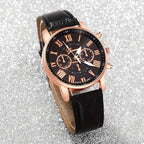 3-Pieces: Roman Quartz Women's Watches - Fashionable Round Dial with Faux Leather Strap