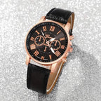 3-Pieces: Roman Quartz Women's Watches - Fashionable Round Dial with Faux Leather Strap