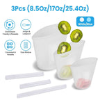 3-Pieces: Silicone Food Storage Bags Reusable Leakproof Food Container Set with 3 Seals