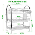 3-Tier Dish Drying Rack Shelf with 3 Drain Trays Chopping Board