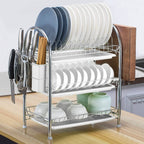 3-Tier Dish Drying Rack Shelf with 3 Drain Trays Chopping Board