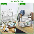 3-Tier Dish Drying Rack Shelf with 3 Drain Trays Chopping Board