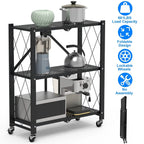3-Tier Foldable Storage Shelf with Lockable Wheels No Assembly