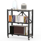 3-Tier Foldable Storage Shelf with Lockable Wheels No Assembly