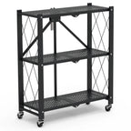 3-Tier Foldable Storage Shelf with Lockable Wheels No Assembly