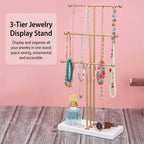 3-Tier Gold Metal Tabletop Jewelry Tree Stand