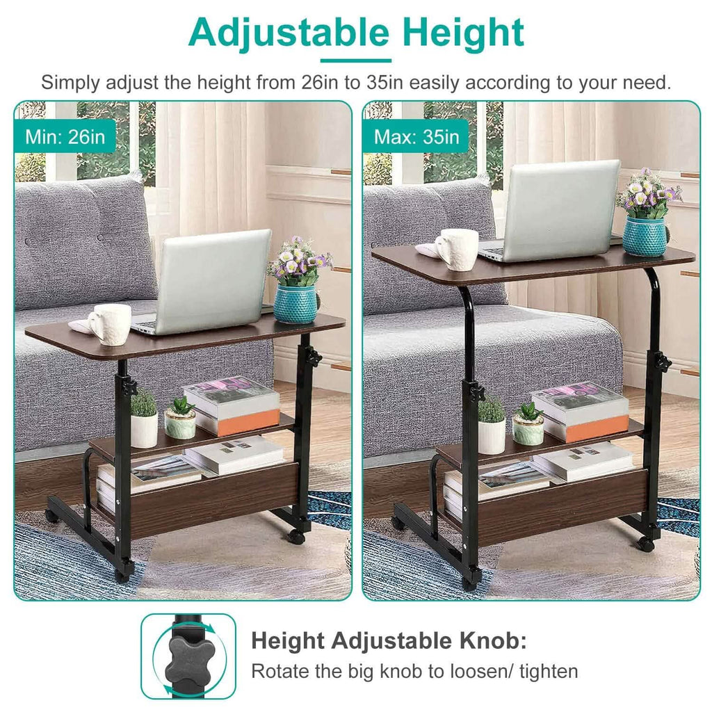 3-Tier Height Adjustable Laptop Desk with Rolling Wheels