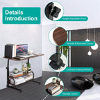 3-Tier Height Adjustable Laptop Desk with Rolling Wheels
