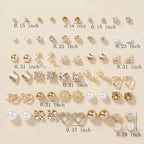 30-Pairs: Alloy Full Rhinestones Love Round Faux Pearl Letter Stud Earrings Set