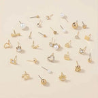 30-Pairs: Alloy Full Rhinestones Love Round Faux Pearl Letter Stud Earrings Set